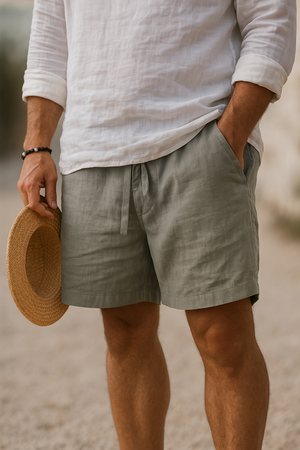 Men's Linen-Look Relaxed Fit Above-Knee Shorts