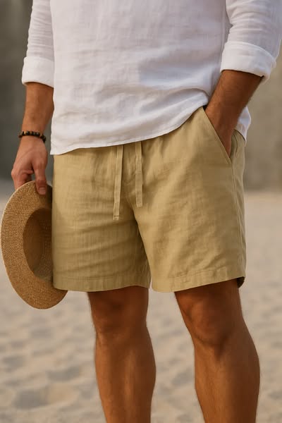 Men's Linen-Look Relaxed Fit Above-Knee Shorts