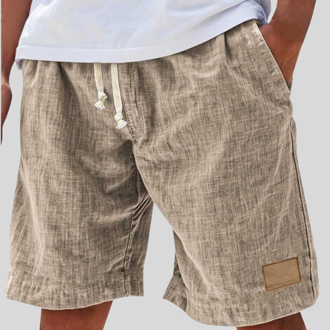 Men's Linen-Look Slub Drawstring Shorts with Label Patch