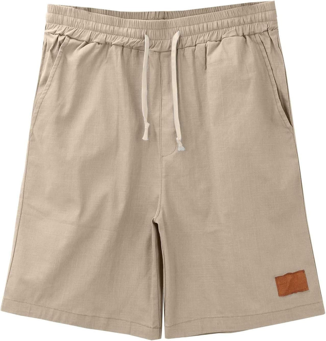 Men's Linen-Look Slub Drawstring Shorts with Label Patch