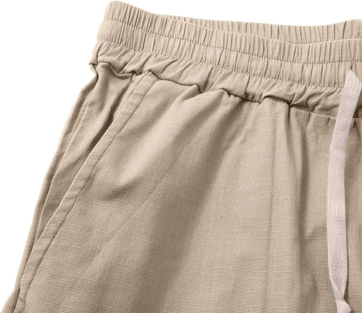 Men's Linen-Look Slub Drawstring Shorts with Label Patch