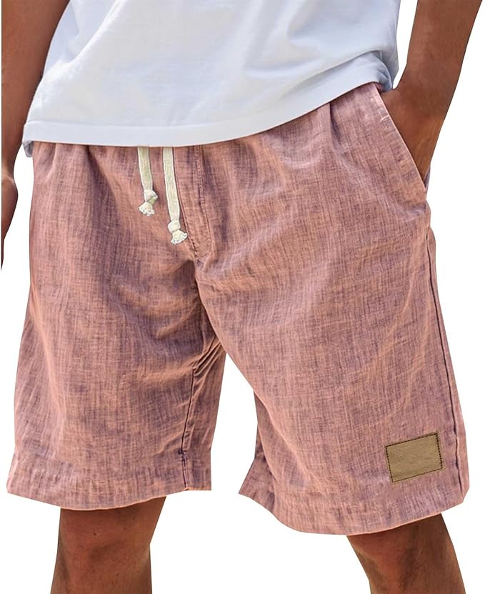 Men's Linen-Look Slub Drawstring Shorts with Label Patch