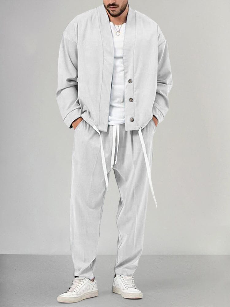 Men's Linen-Look Kimono Jacket and Drawstring Pants Set