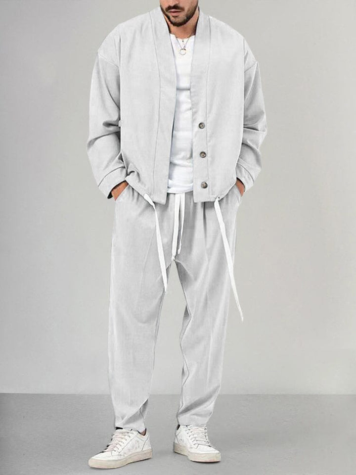 Men's Linen-Look Kimono Jacket and Drawstring Pants Set