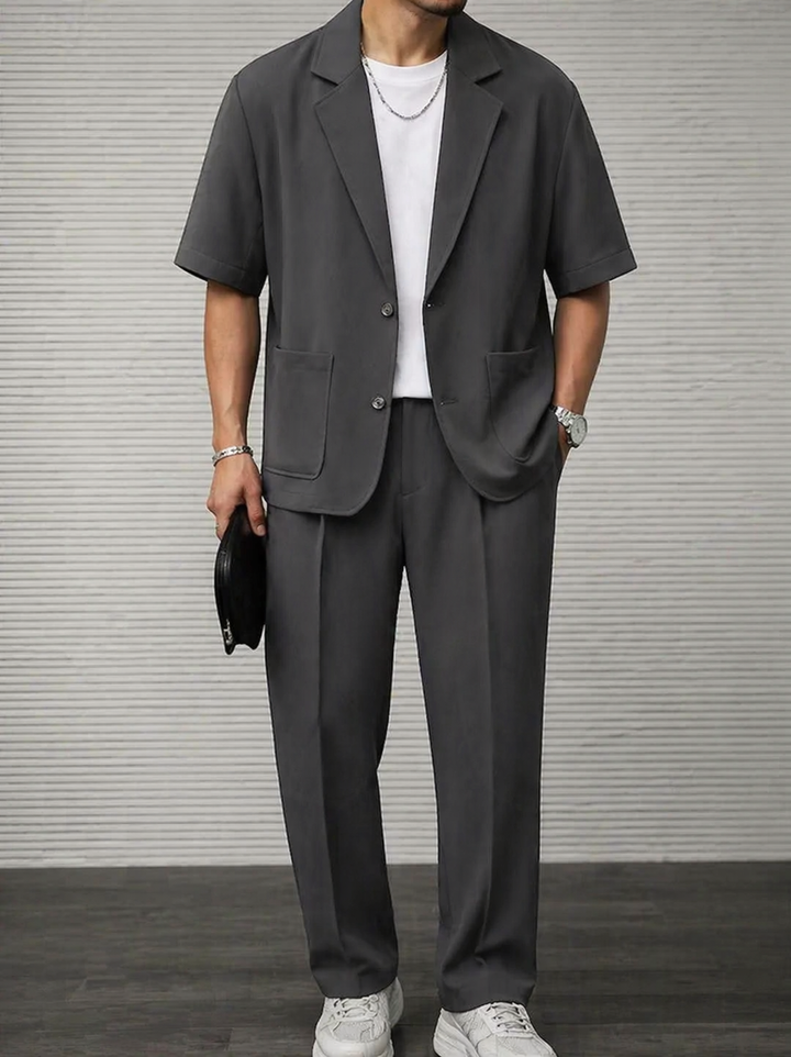 Men's Summer Short Sleeve Blazer and Tailored Pants Set