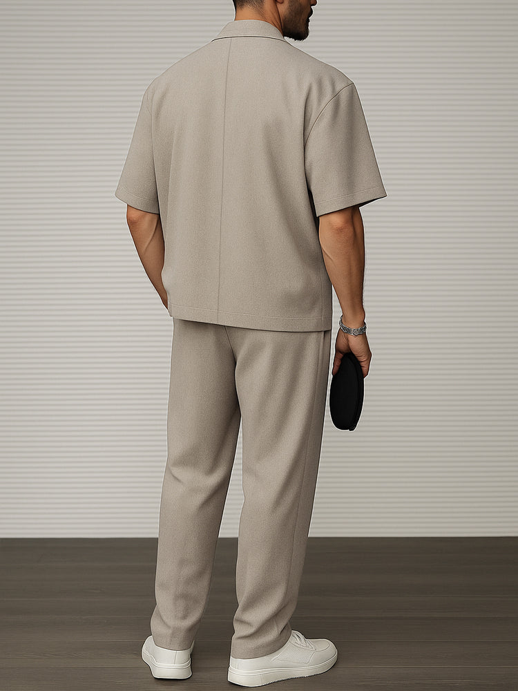 Men's Summer Short Sleeve Blazer and Tailored Pants Set