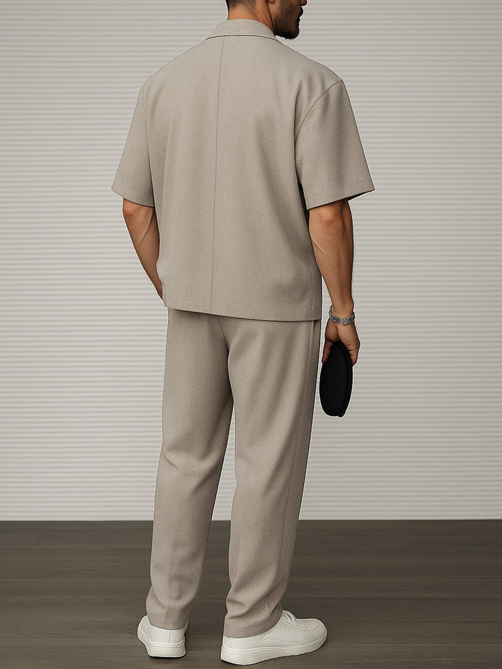 Men's Summer Short Sleeve Blazer and Tailored Pants Set
