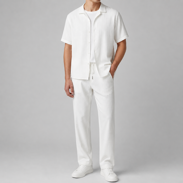 Men's Lightweight Camp Collar Shirt and Straight Leg Pants Set