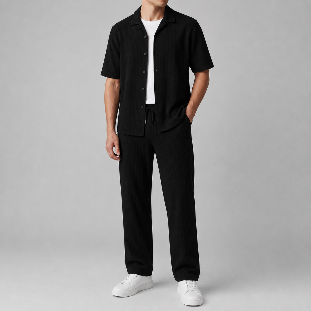 Men's Lightweight Camp Collar Shirt and Straight Leg Pants Set