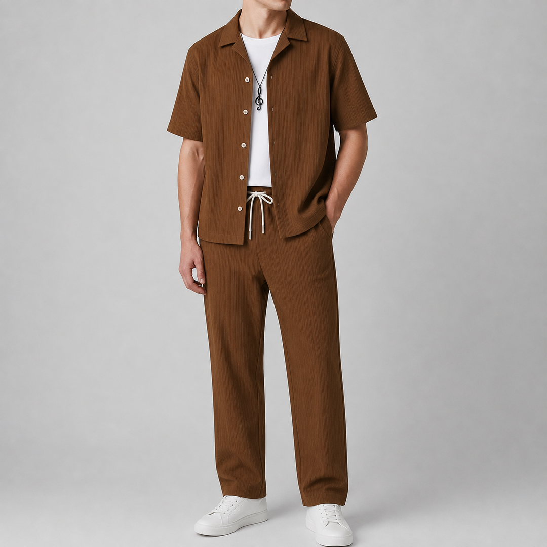 Men's Lightweight Camp Collar Shirt and Straight Leg Pants Set
