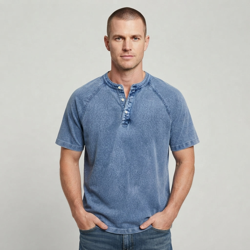 Men's Lightweight Washed Raglan Henley T-Shirt