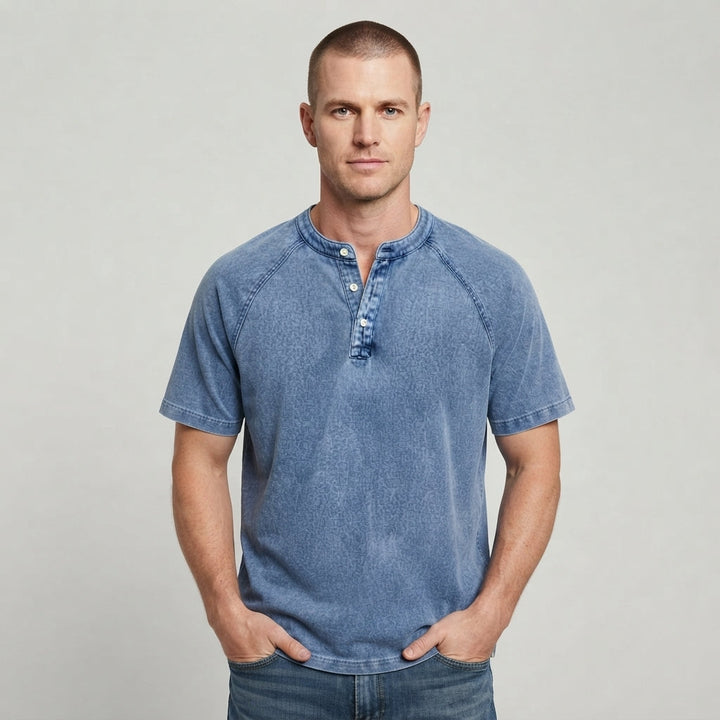 Men's Lightweight Washed Raglan Henley T-Shirt