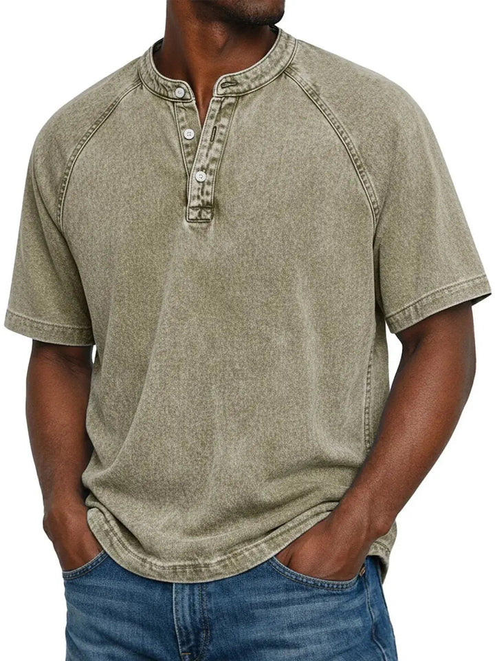 Men's Lightweight Washed Raglan Henley T-Shirt
