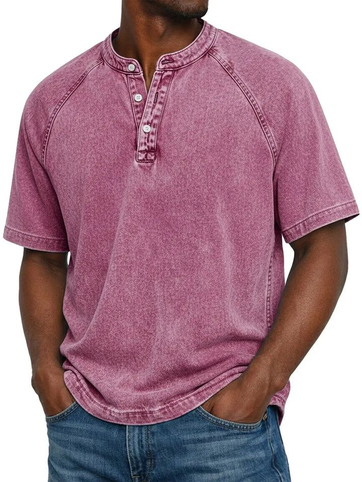 Men's Lightweight Washed Raglan Henley T-Shirt