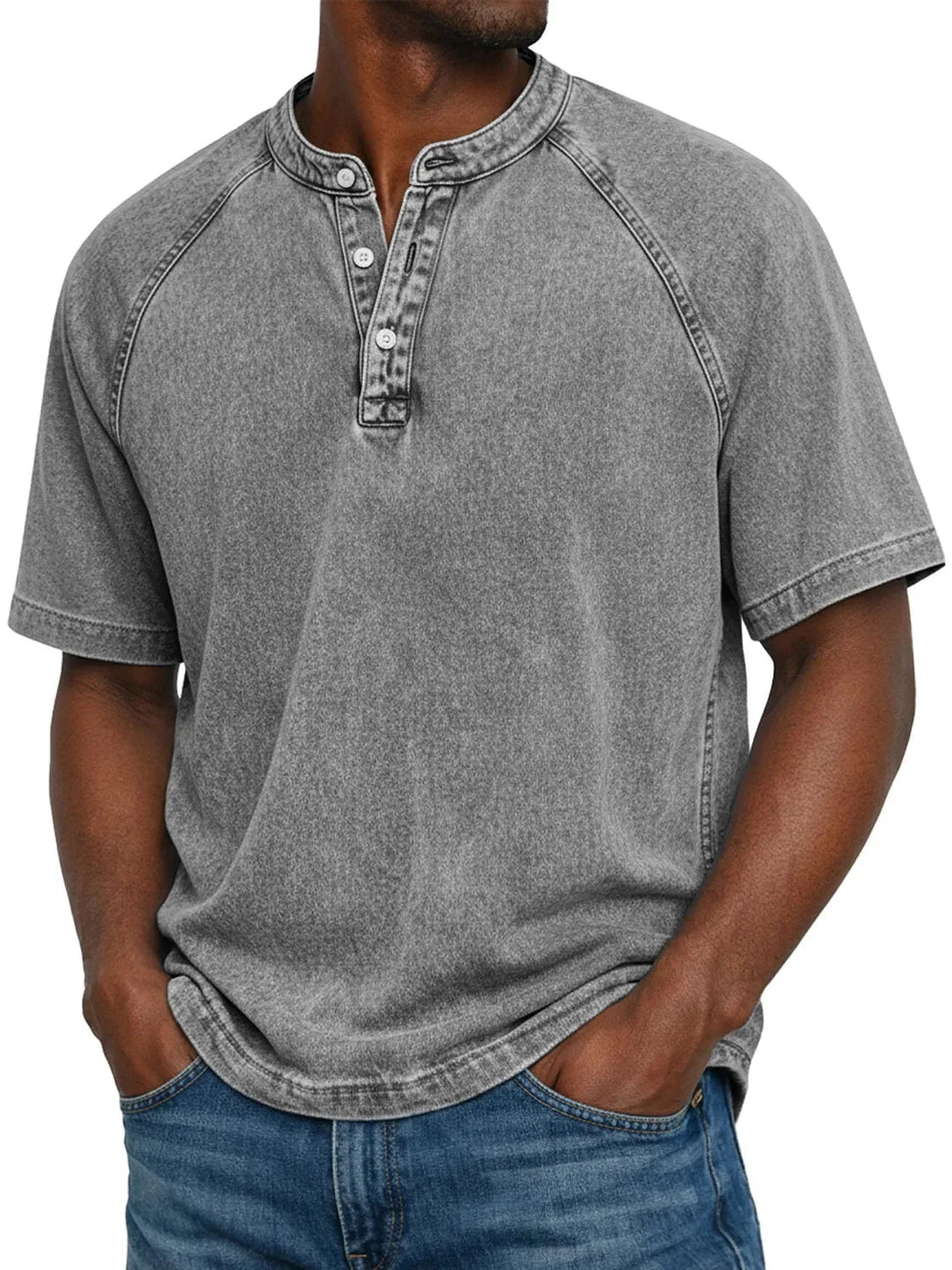Men's Lightweight Washed Raglan Henley T-Shirt