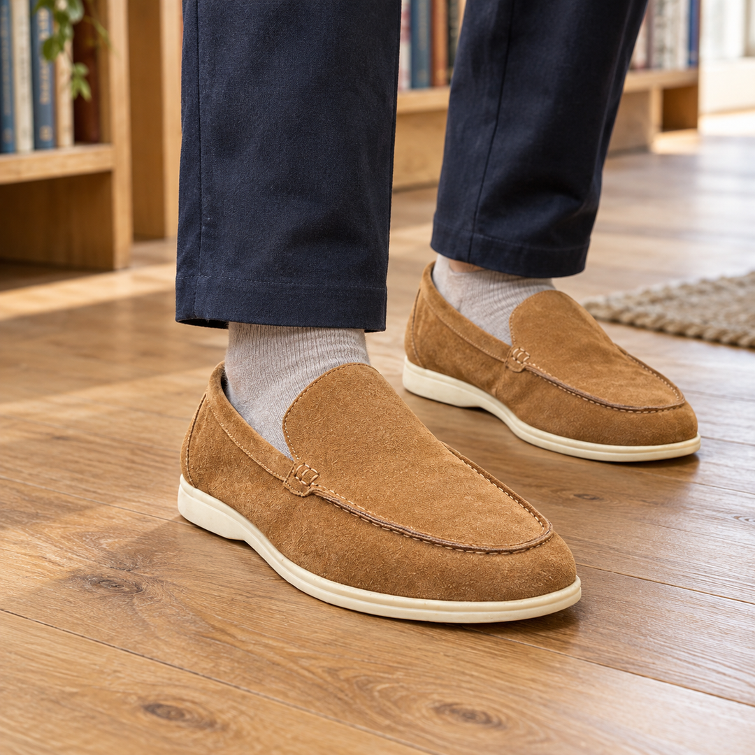 Men's Apron Toe Suede-Look Holiday Loafers with Cream Sole