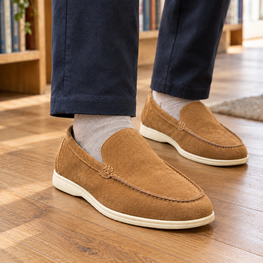 Men's Apron Toe Suede-Look Holiday Loafers with Cream Sole