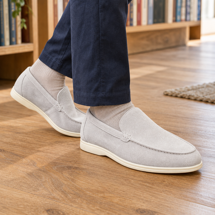 Men's Apron Toe Suede-Look Holiday Loafers with Cream Sole