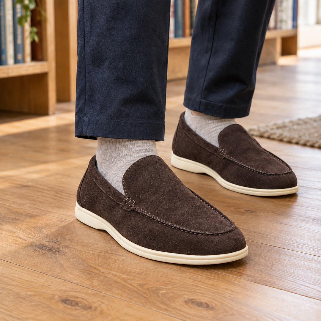 Men's Apron Toe Suede-Look Holiday Loafers with Cream Sole