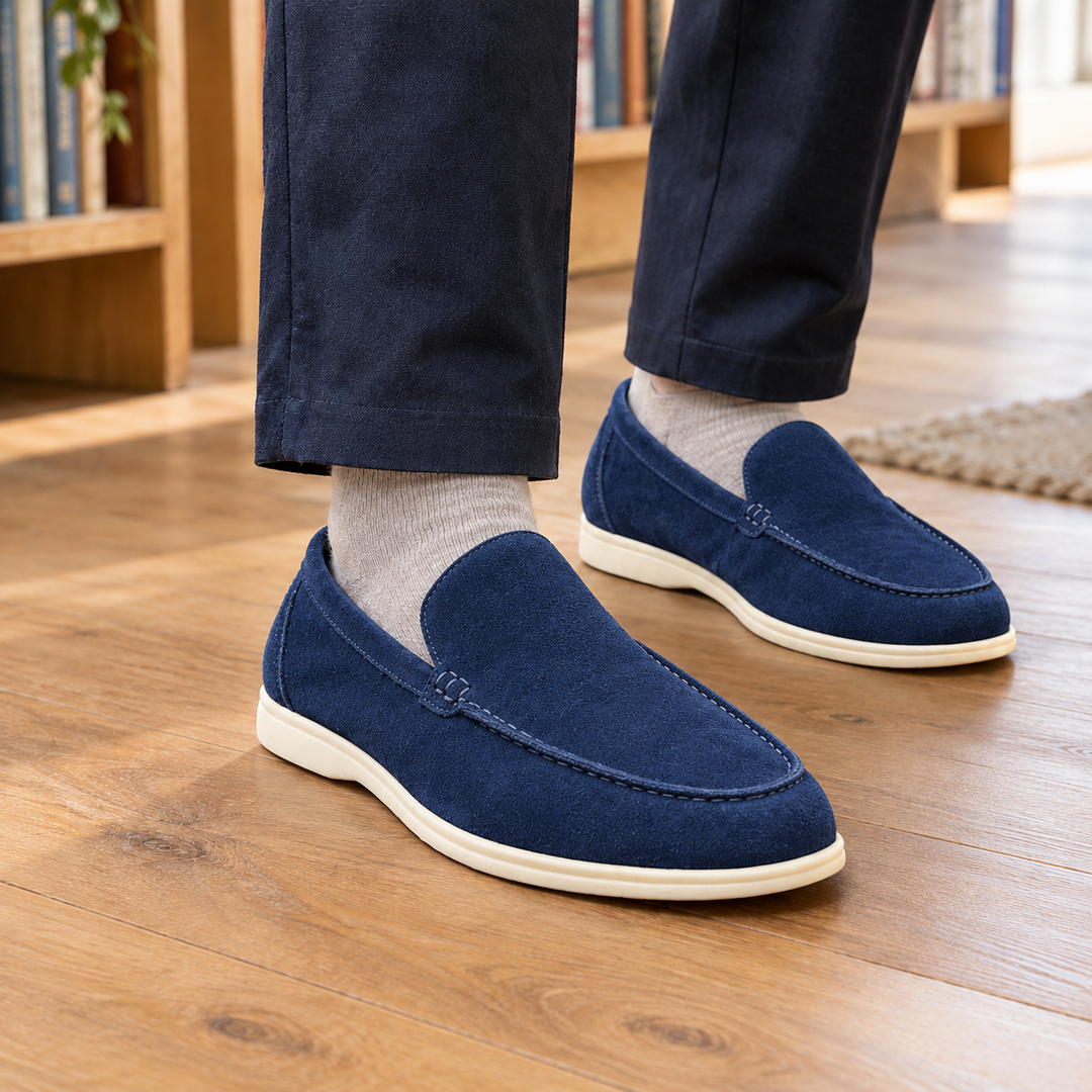 Men's Apron Toe Suede-Look Holiday Loafers with Cream Sole