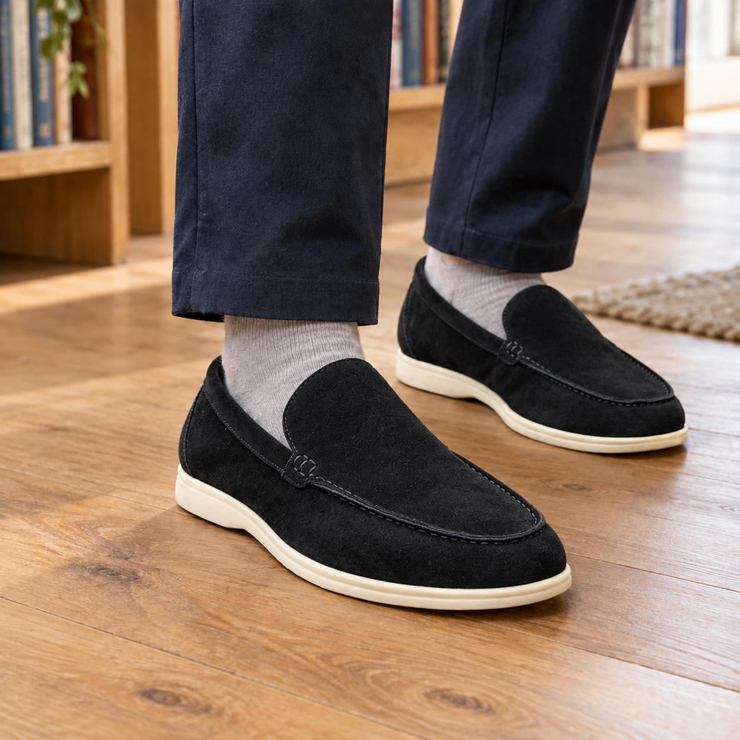 Men's Apron Toe Suede-Look Holiday Loafers with Cream Sole