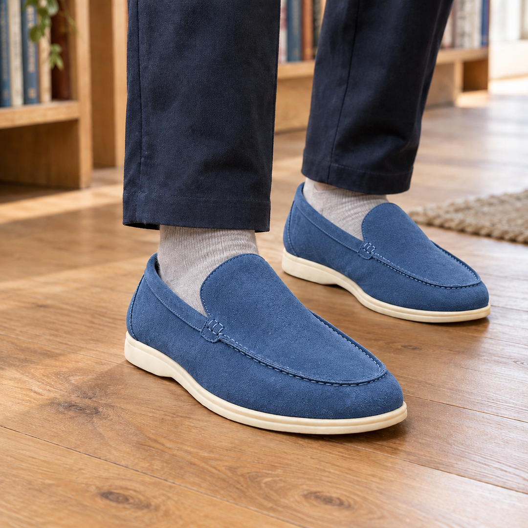 Men's Apron Toe Suede-Look Holiday Loafers with Cream Sole