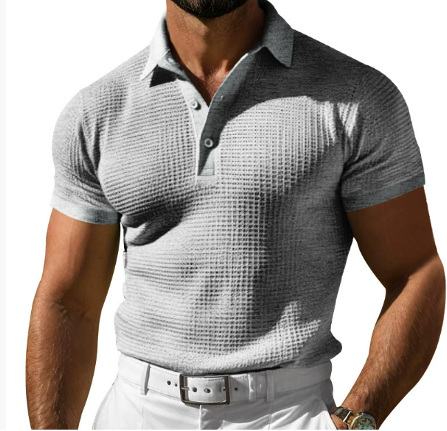 Men's Breathable Waffle Knit Short Sleeve Polo Shirt