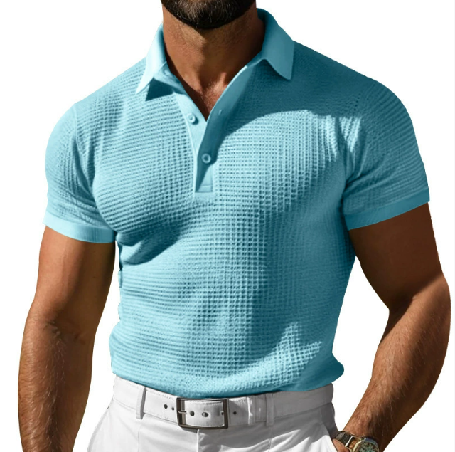 Men's Breathable Waffle Knit Short Sleeve Polo Shirt