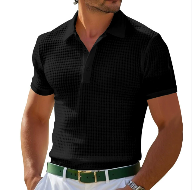 Men's Breathable Waffle Knit Short Sleeve Polo Shirt
