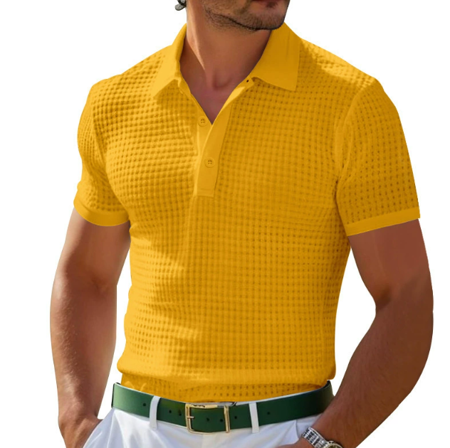 Men's Breathable Waffle Knit Short Sleeve Polo Shirt