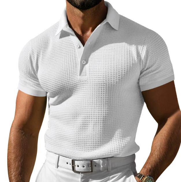 Men's Breathable Waffle Knit Short Sleeve Polo Shirt