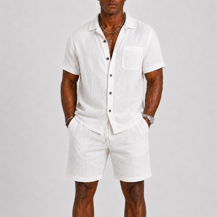 Men's Textured Summer Shirt and Shorts Matching Set