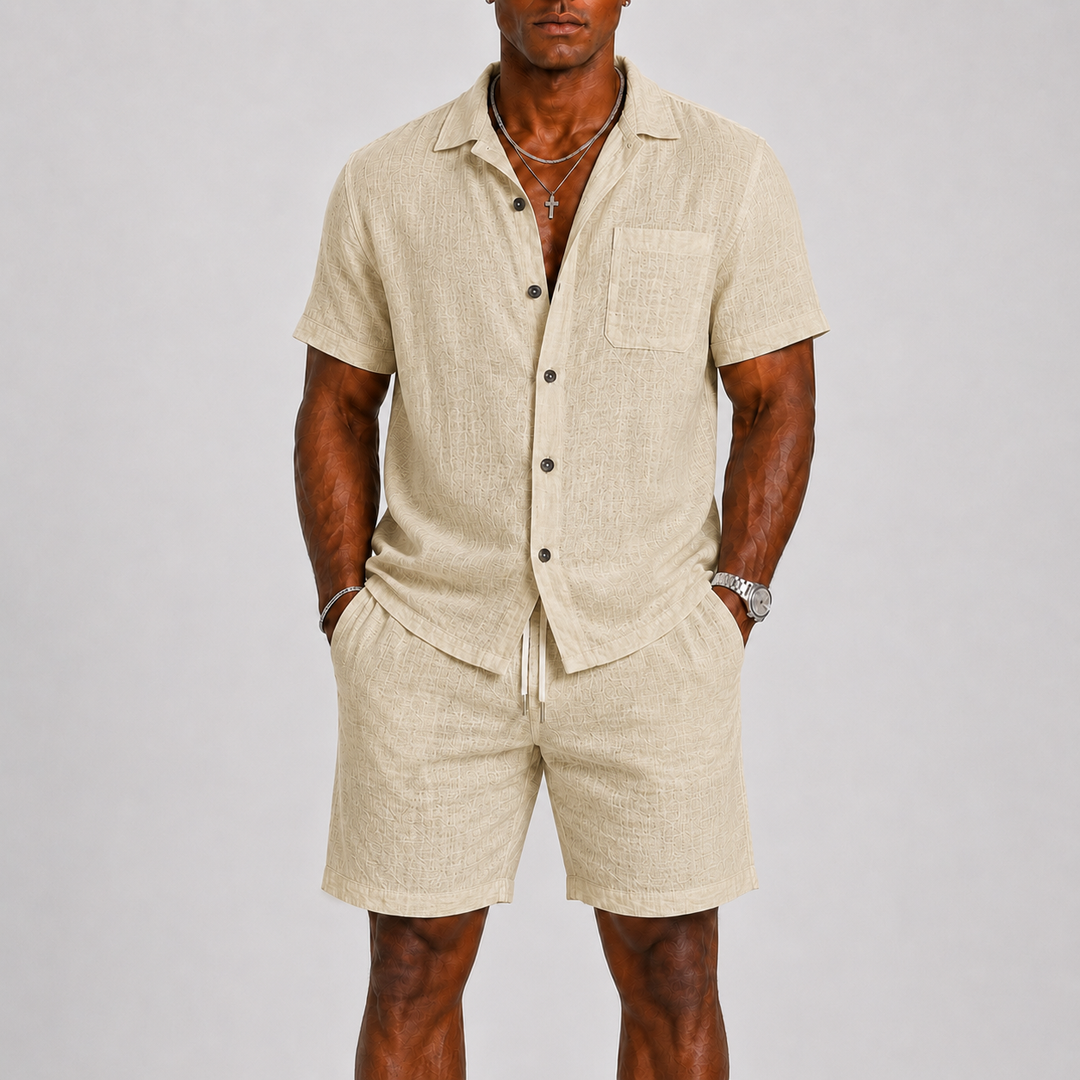 Men's Textured Summer Shirt and Shorts Matching Set