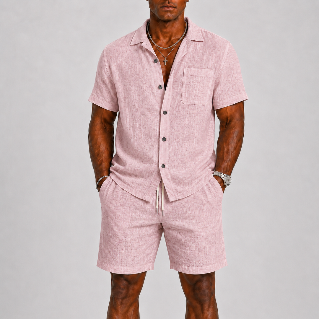 Men's Textured Summer Shirt and Shorts Matching Set