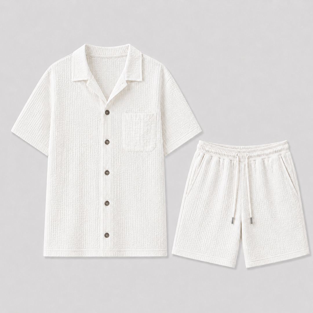 Men's Textured Summer Shirt and Shorts Matching Set