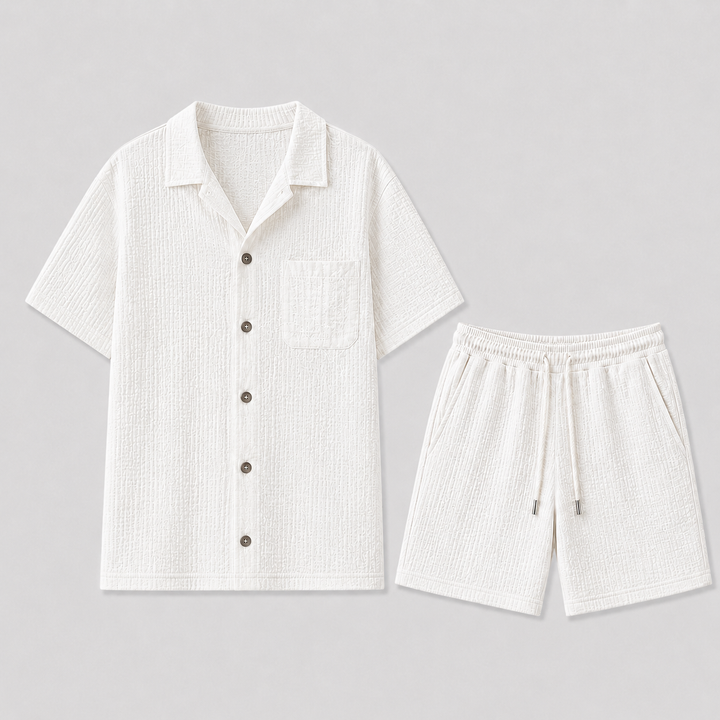 Men's Textured Summer Shirt and Shorts Matching Set