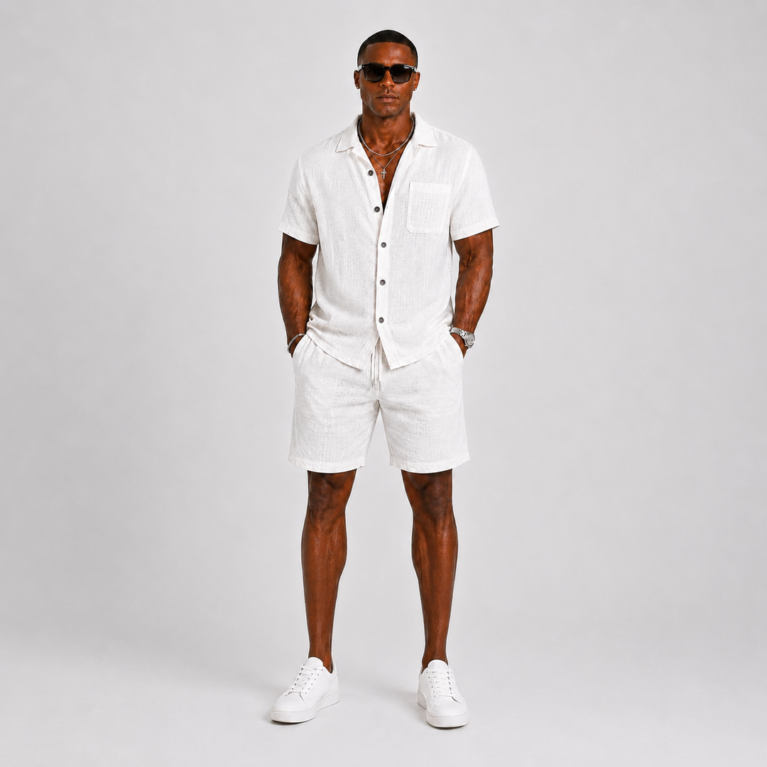 Men's Textured Summer Shirt and Shorts Matching Set