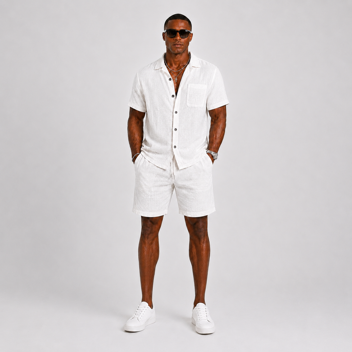 Men's Textured Summer Shirt and Shorts Matching Set