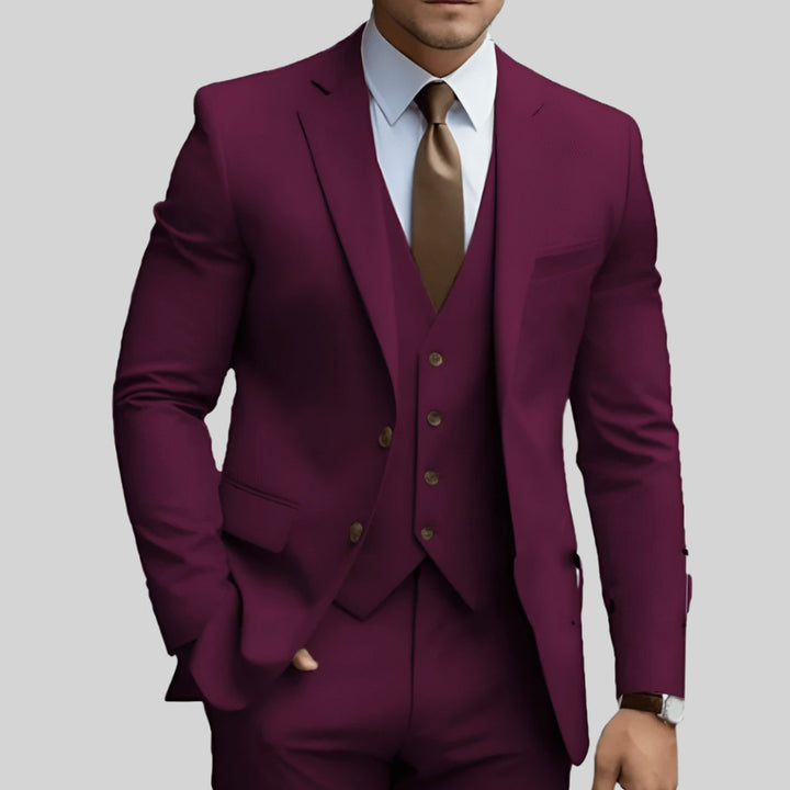 Men's Three-Piece Slim Fit Groomsmen Suit Notch Lapel