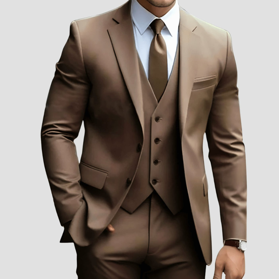 Men's Three-Piece Slim Fit Groomsmen Suit Notch Lapel
