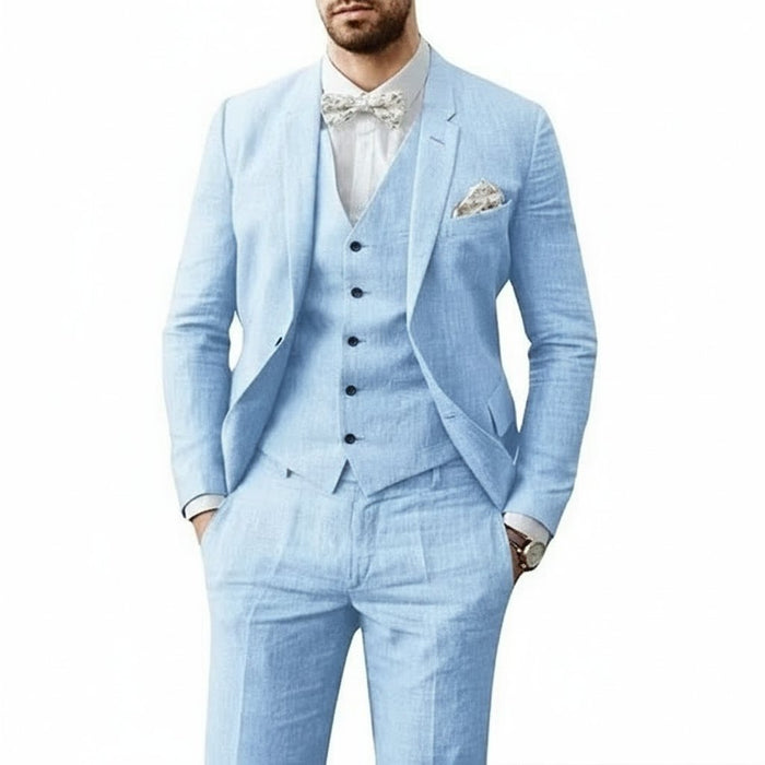Men's Linen-Look Wedding Suit Three-Piece with Vest