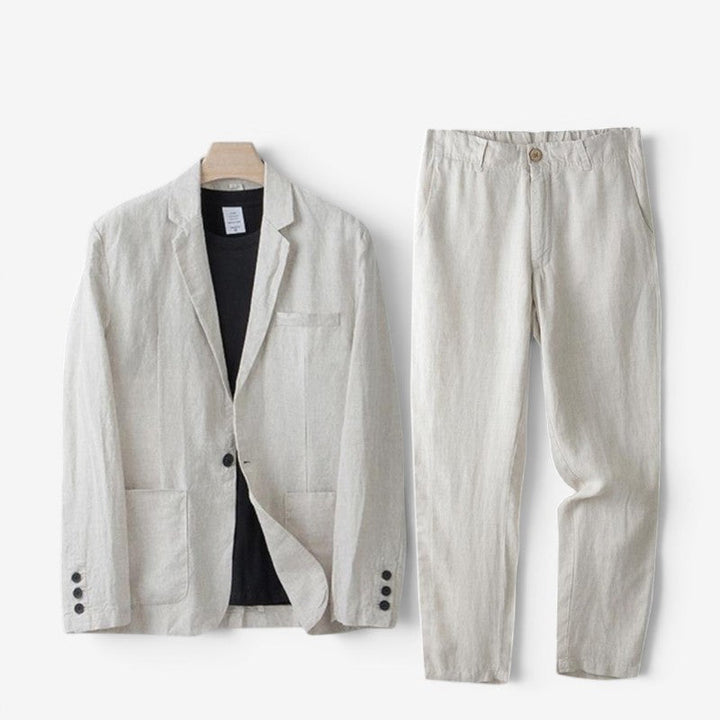 Men's Linen-Look Blazer and Wide Leg Pants Set