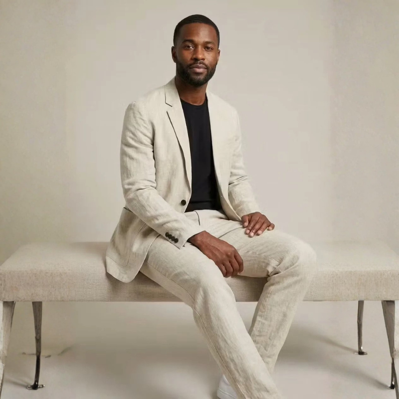 Men's Linen-Look Blazer and Wide Leg Pants Set
