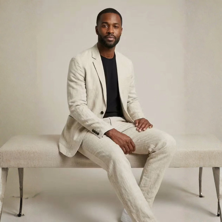 Men's Linen-Look Blazer and Wide Leg Pants Set