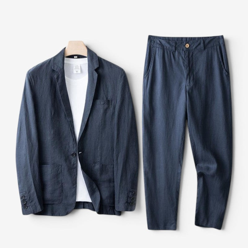 Men's Linen-Look Blazer and Wide Leg Pants Set