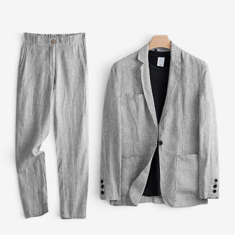 Men's Linen-Look Blazer and Wide Leg Pants Set