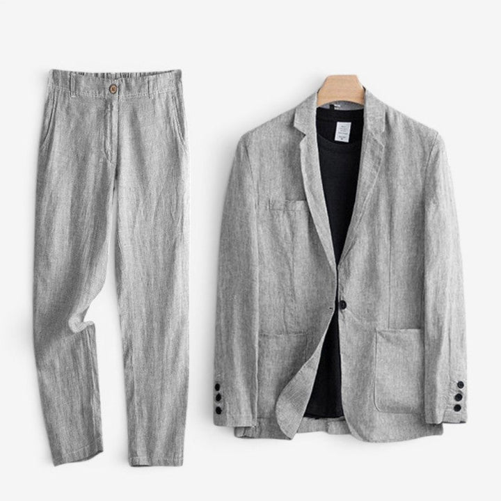 Men's Linen-Look Blazer and Wide Leg Pants Set