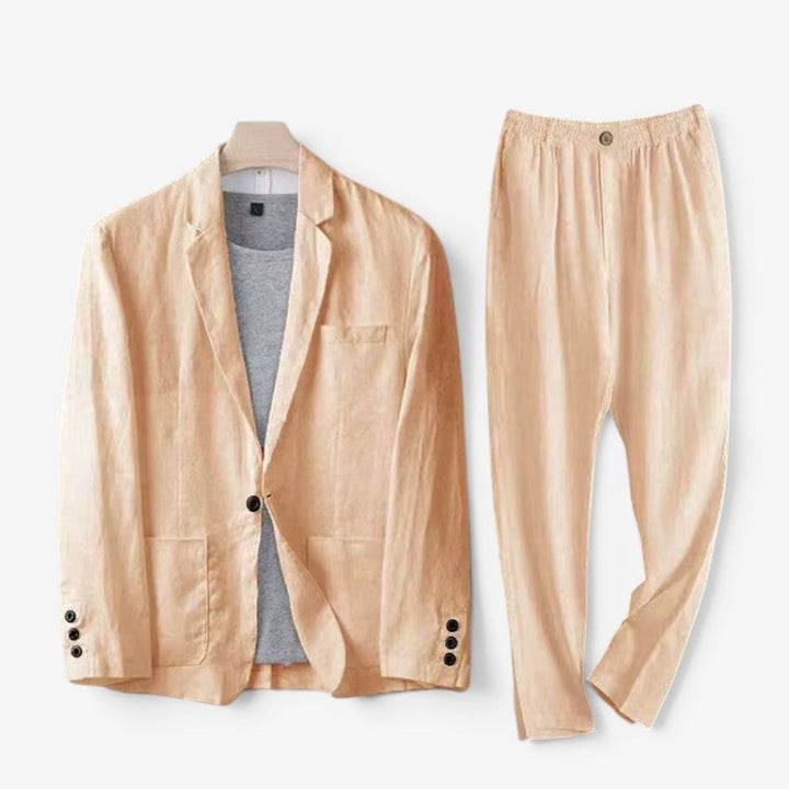 Men's Linen-Look Blazer and Wide Leg Pants Set