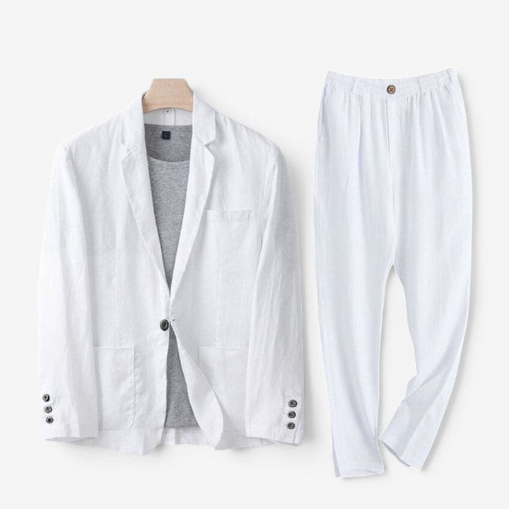 Men's Linen-Look Blazer and Wide Leg Pants Set