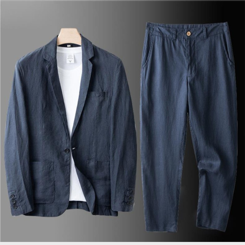 Men's Linen-Look Blazer and Wide Leg Pants Set